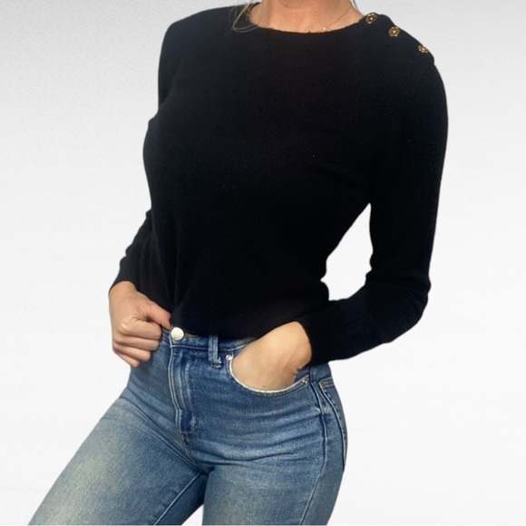 Vintage Sweaters - VINTAGE | Lauren Ralph Lauren Black 3 Button Shoulder Soft Pure Cashmere Sweater